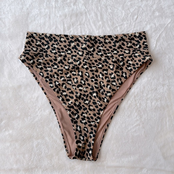 EUC Aerie Leopard Print High Cut Cheeky Swim Bikini Bottom L - Picture 4 of 9
